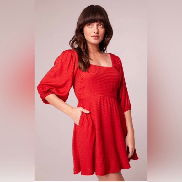 NWT Band of Gypsies Josette Red Puff Sleeve Mini Dress - Picture 3 of 3